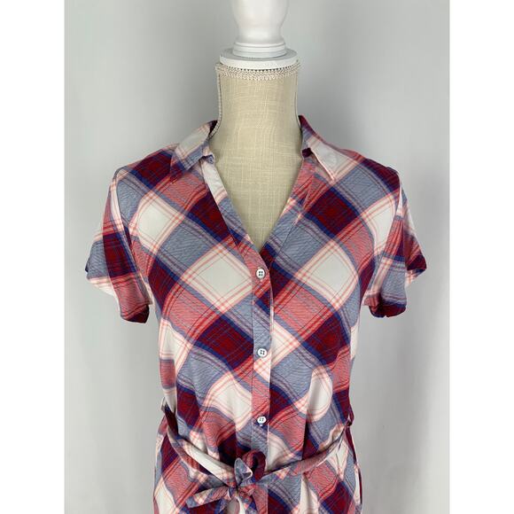 Rock & Republic Plaid T Shirt Midi Dress Womens Small Red Blue Short Sleeve - Picture 2 of 9